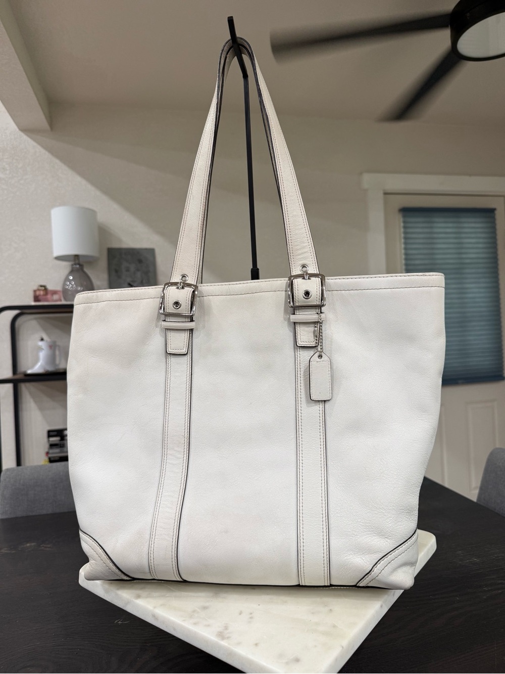 Coach White Leather Tote with Silver Hardware